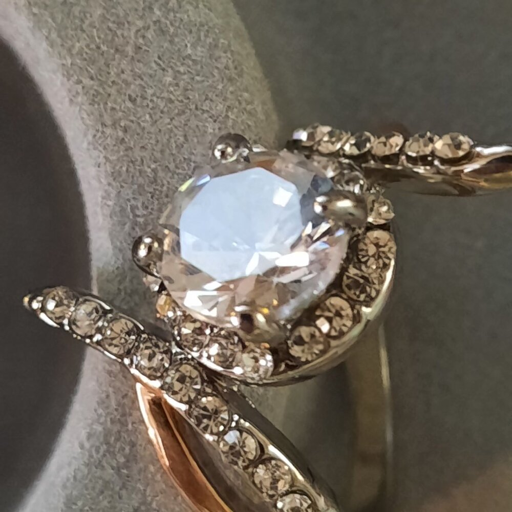 BN Fashion 925 Silver Ring 18K Gold Filled White Topaz